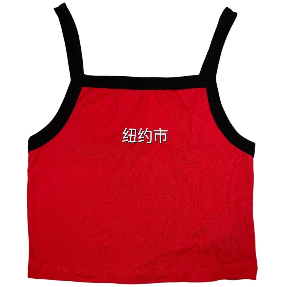 F21 Chinese NYC Graphic Red & Black Crop Tank Top